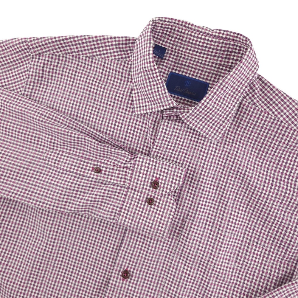 David Donahue Dress Shirt Mens Large‎ Purple Gingham Regular Fit Long Sleeve
